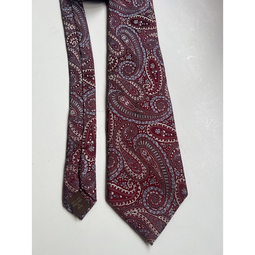 Tasso Elba Maroon Red Blue‎ Paisley 100% Silk Handmade Tie